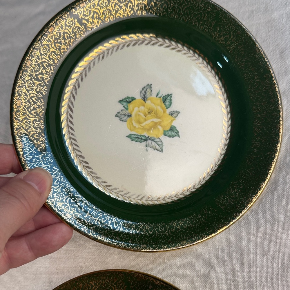 Homer Laughlin Green and Yellow Floral Bread or Salad Plates - Picture 5 of 8